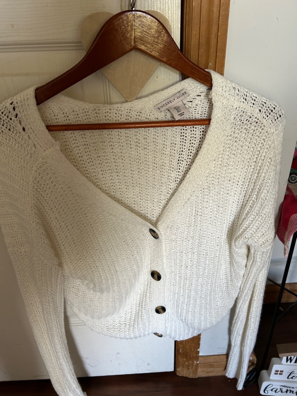 Sincerly Jules Cream Open-Knit Button Cardigan